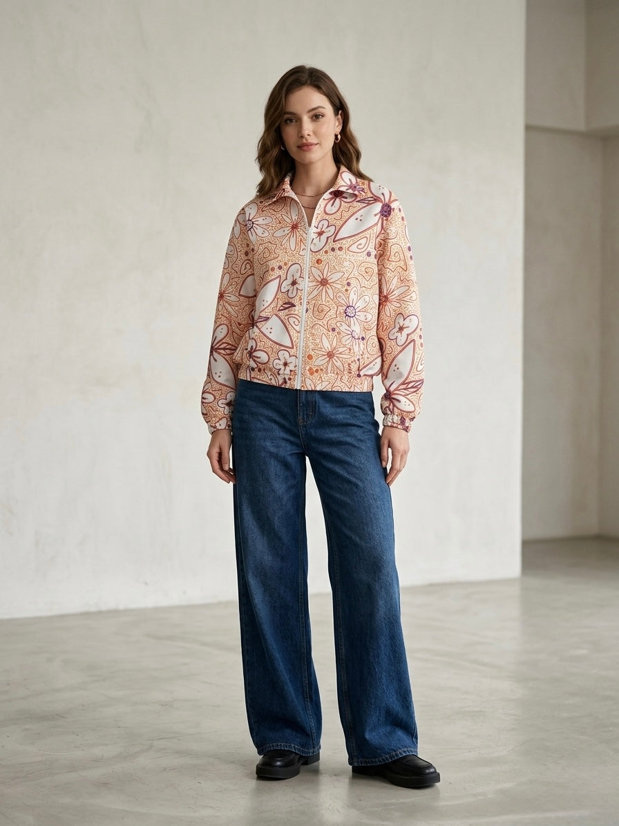 Bomber Jacket Flores Ultravioleta Naranja
