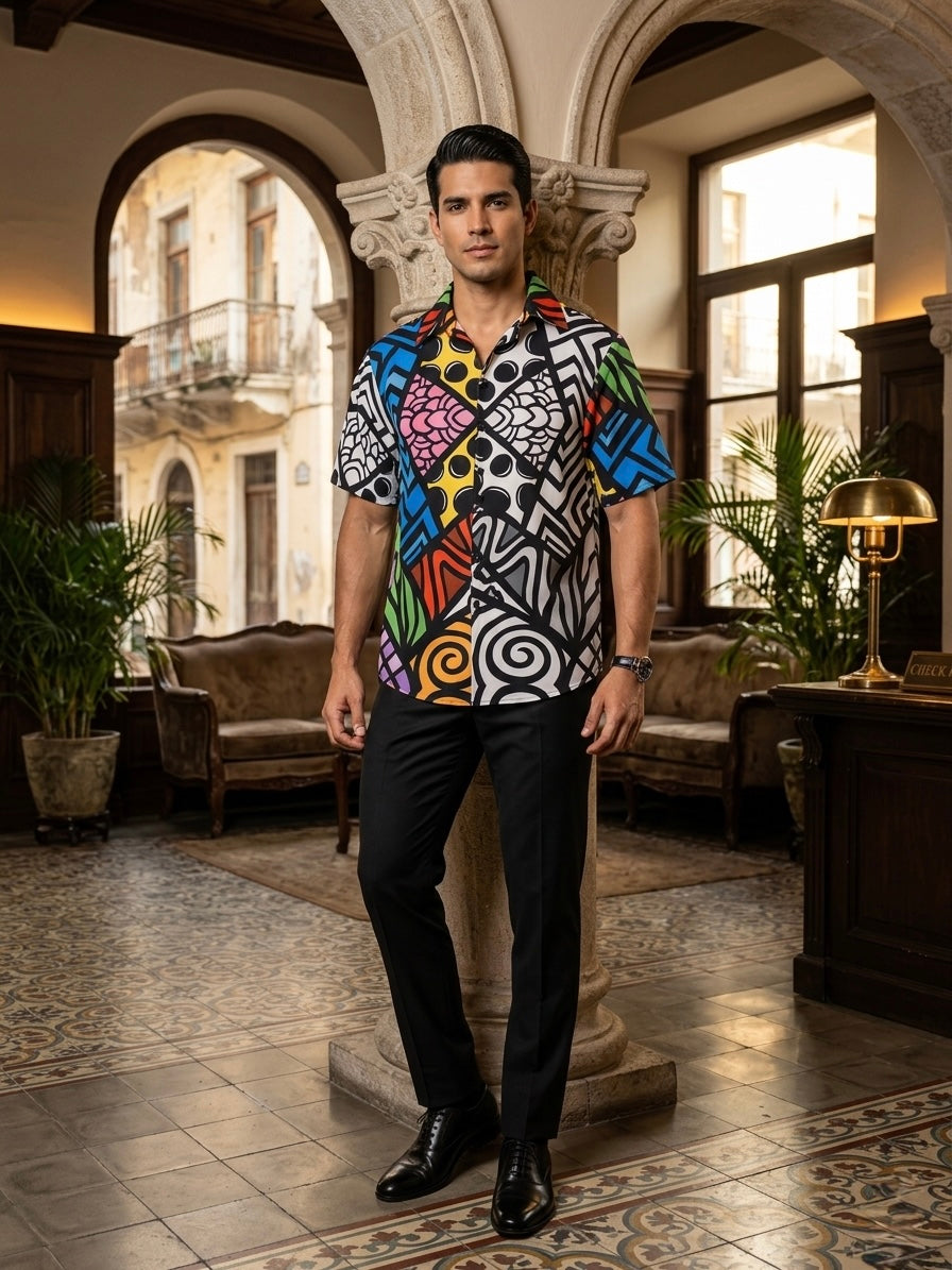 Camisa Trazos Abstractos Fauna y Flora