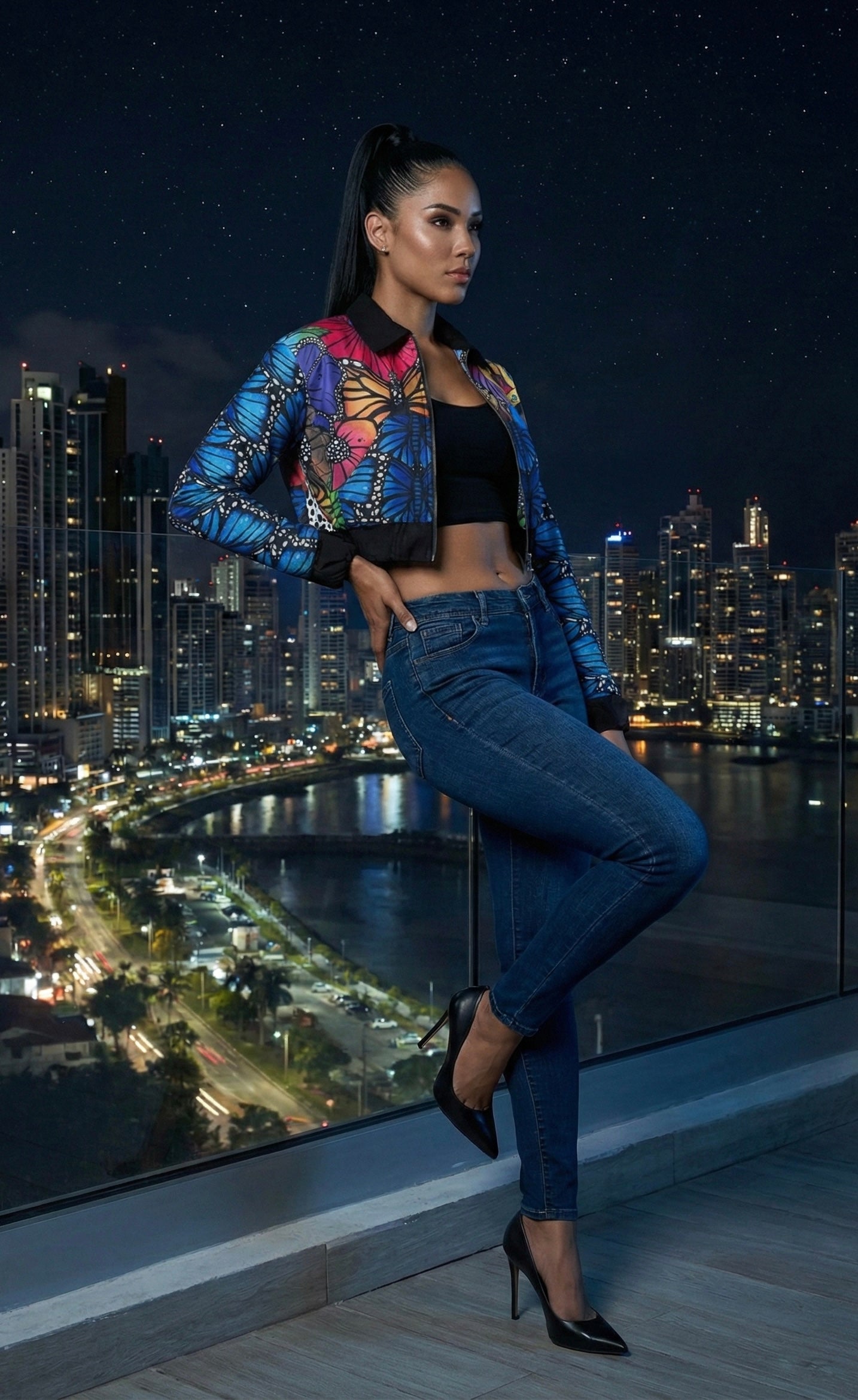 Bomber Jacket crop Top Mariposa Morpho