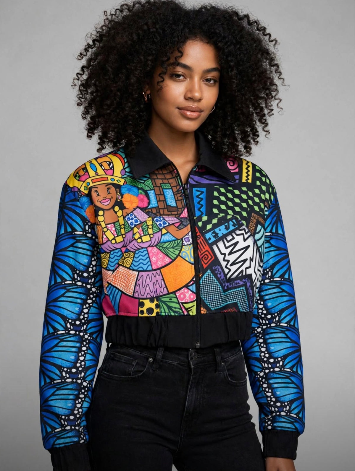 Bomber Jacket Crop Top Mariposa Morpho Reina