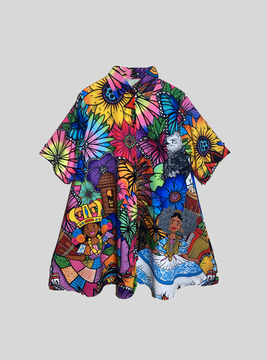 Vestido camisero corto conexión Panameña