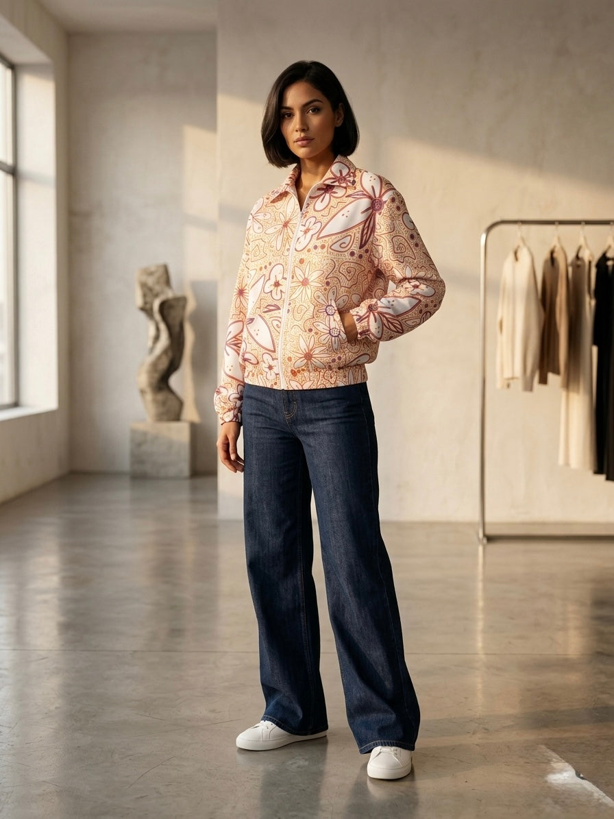 Bomber Jacket Flores Ultravioleta Naranja