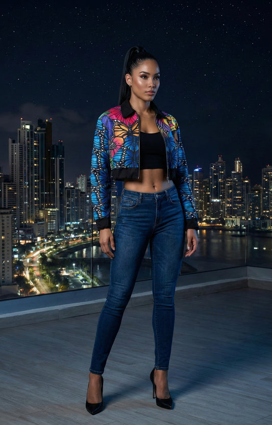 Bomber Jacket crop Top Mariposa Morpho