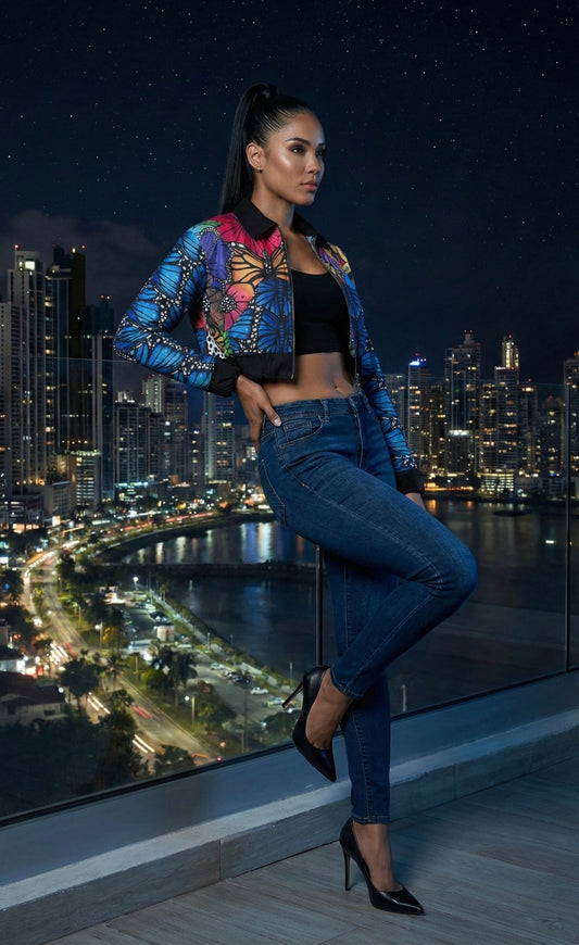 Bomber Jacket crop Top Mariposa Morpho