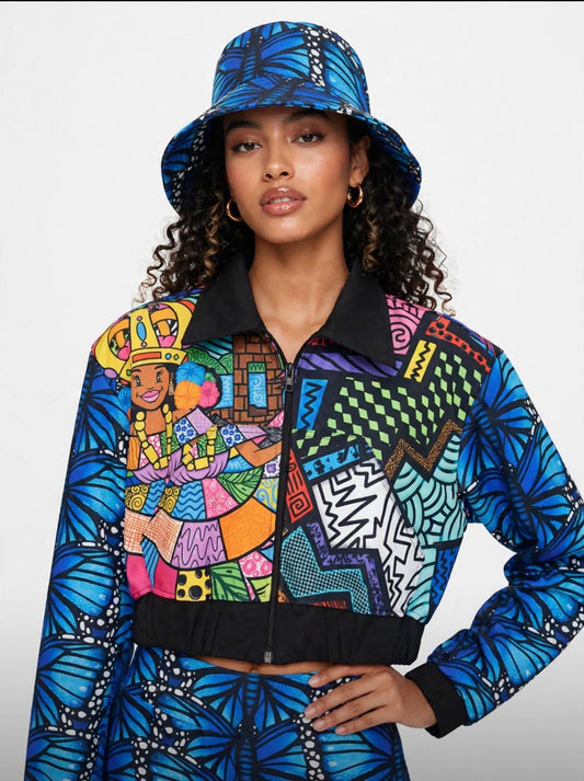 Bomber Jacket Crop Top Mariposa Morpho Reina