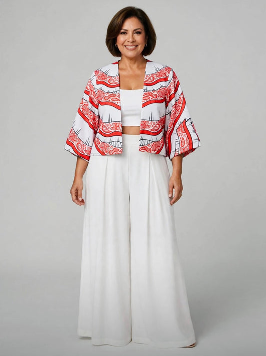 Kimono Crop Top Pollera Roja
