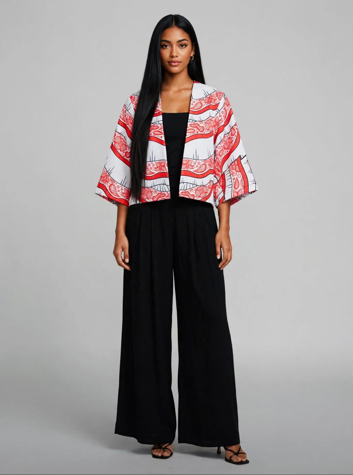 Kimono Crop Top Pollera Roja