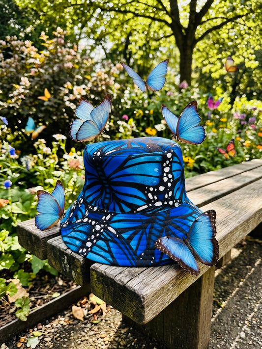 Bucket Hat Mariposa Morpho Azul