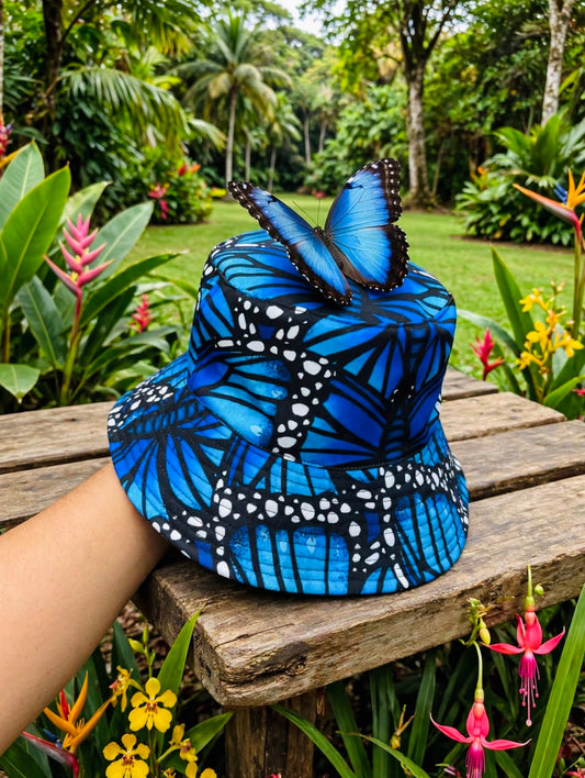 Bucket Hat Mariposa Morpho Azul
