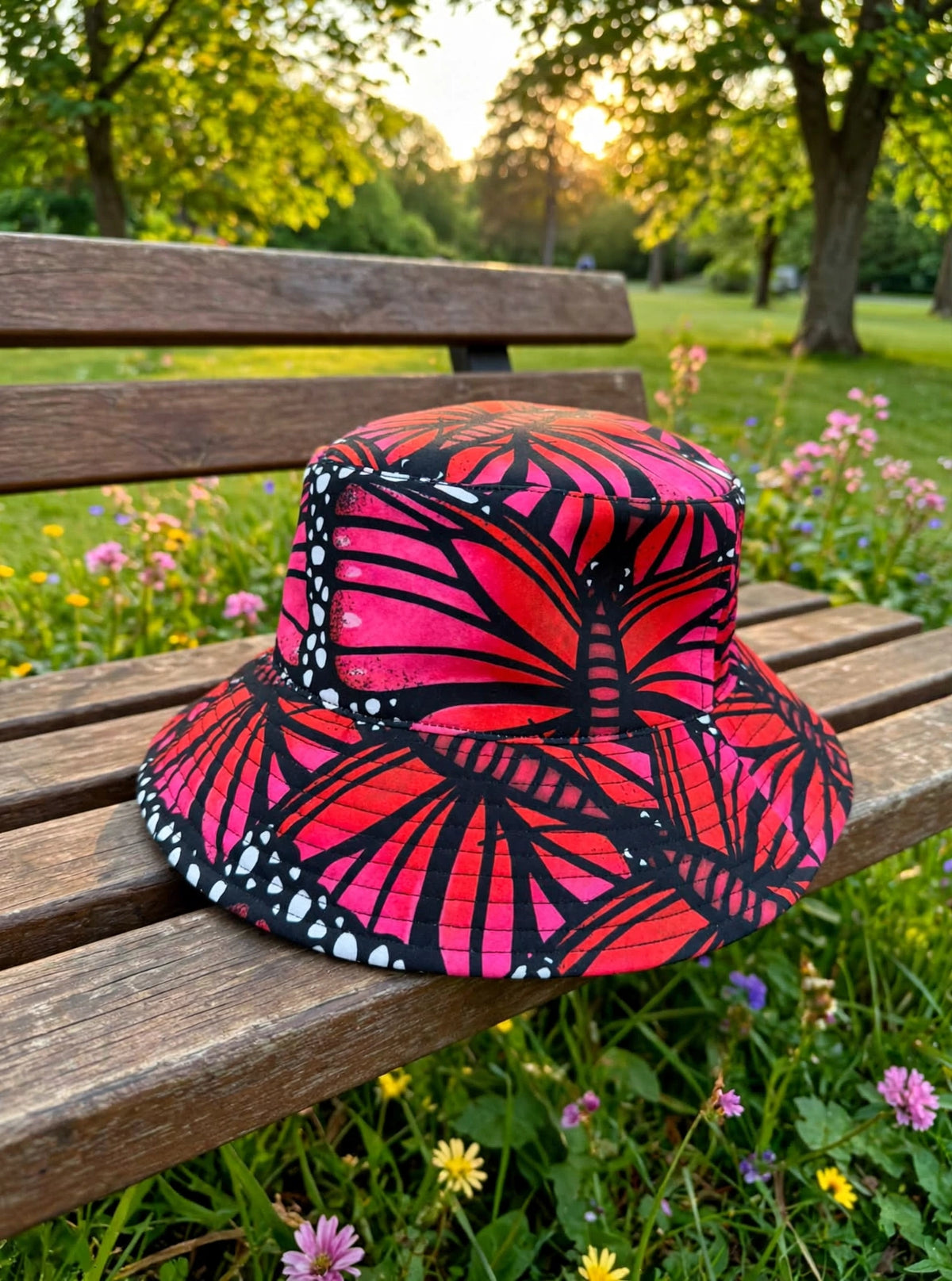 Bucket Hat Mariposa Morpho Rosa