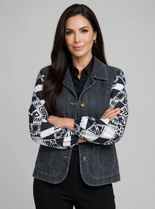 Jacket Jeans Cuadros Ancestrales Blanco Negro