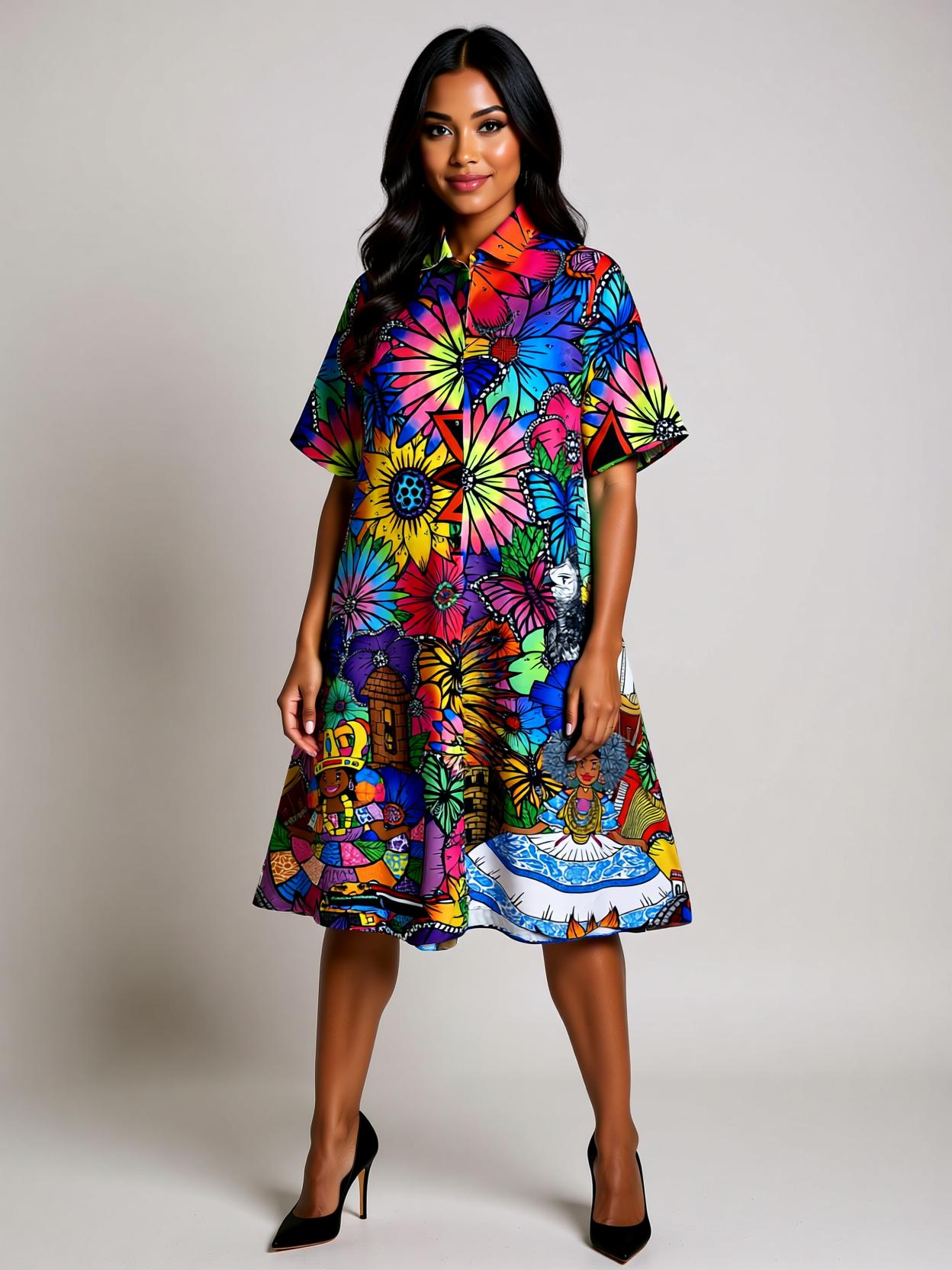 Vestido camisero corto conexión Panameña