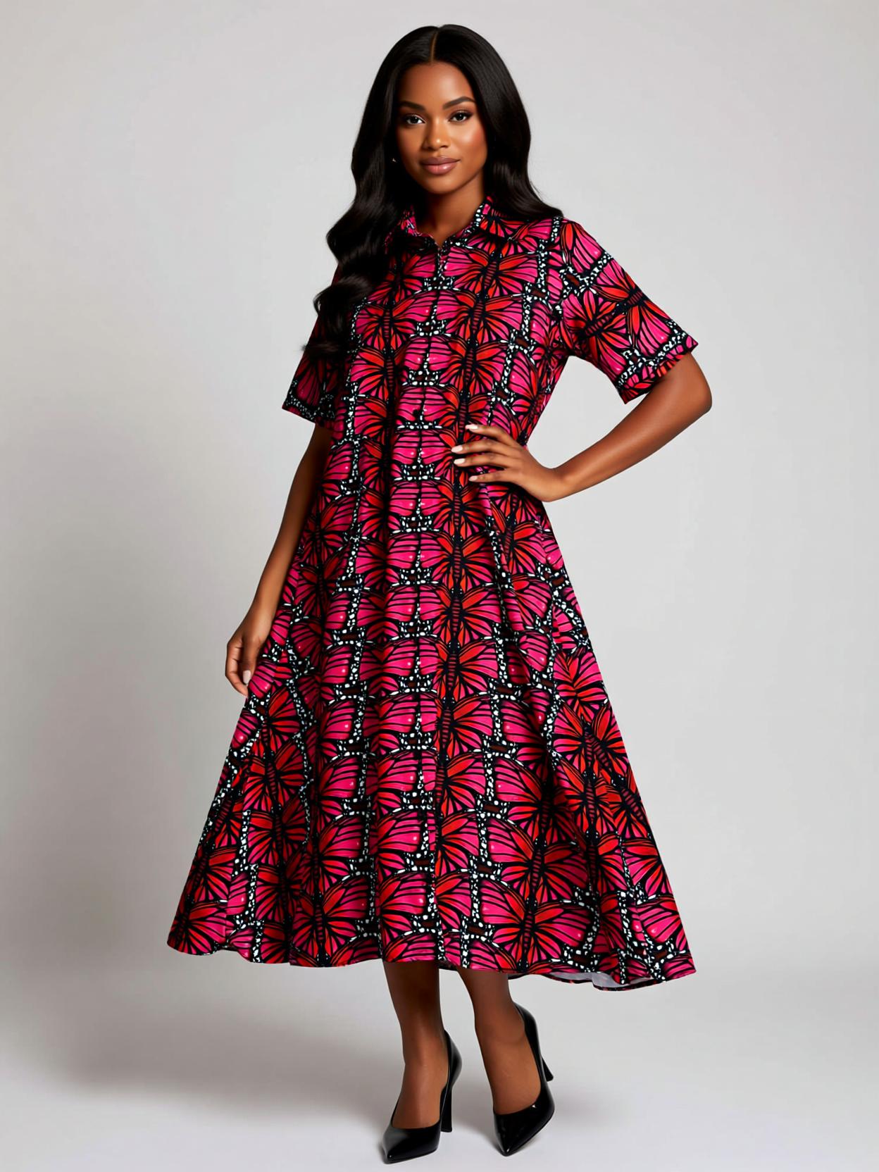 Vestido Camisero Mariposa Roja